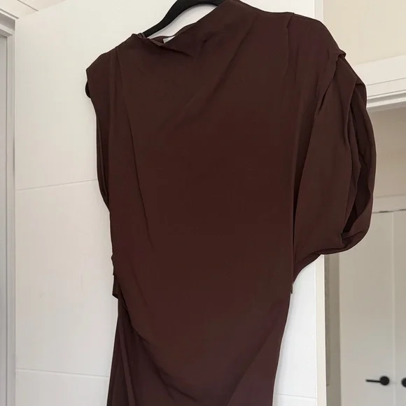 Zara Asymmetrical Dress in Dark Brown - Picture 2 of 2